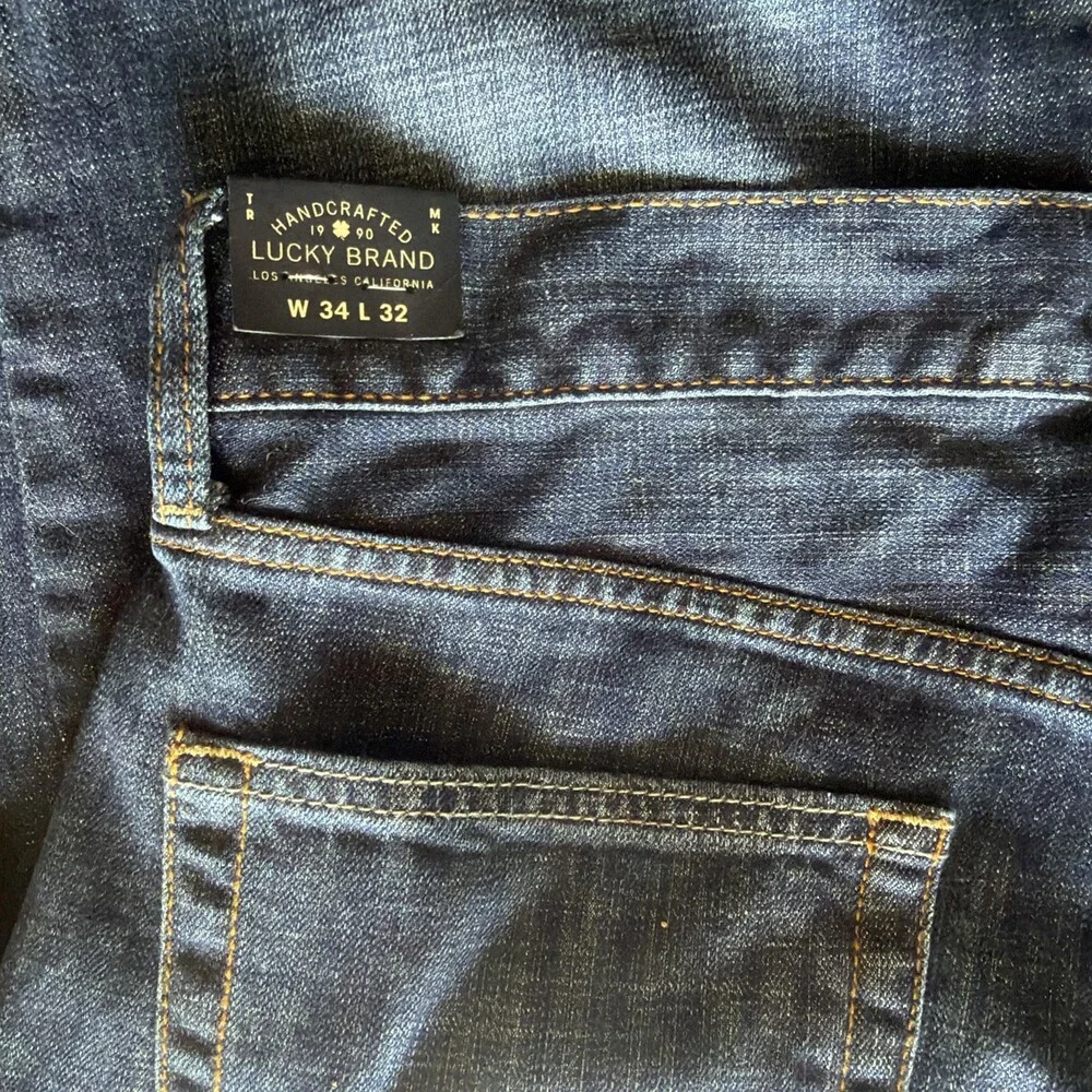 Lucky Brand 221 Original Straight Jeans Mens 34x32 Blue Dark Wash Denim Stretch